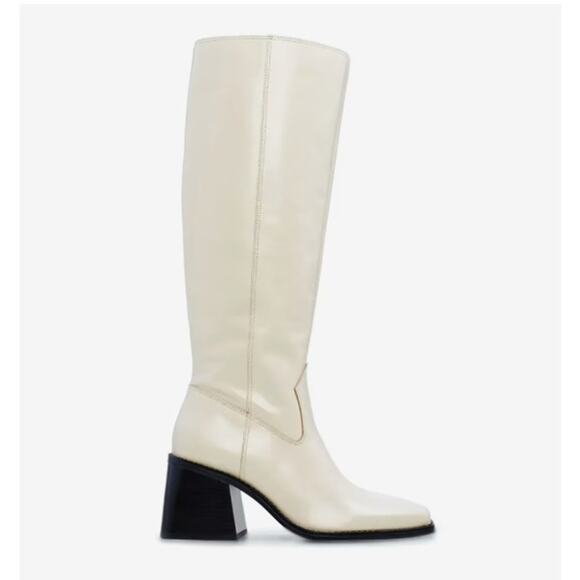 Vince Camuto Sangeti Tall Boots Off White Leather Size 7.5 NWOB Versatile Sleek - Picture 1 of 14